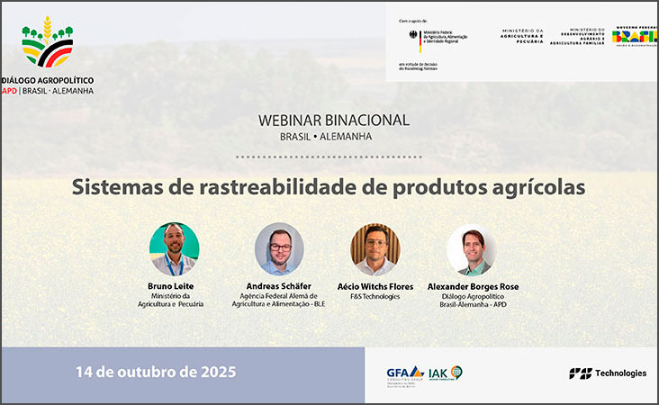 Neste webinar representantes da Agência Federal Alemã de Agricultura e Alimentação (BLE, sigla em alemão), do Ministério de Agricultura e Pecuária (MAPA) e um especialista brasileiro...